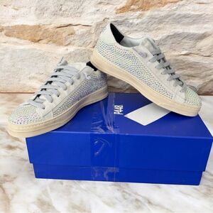 P448 Jack Strass Crystal Rhinestone Sneakers Gray Silver Suede Size 38